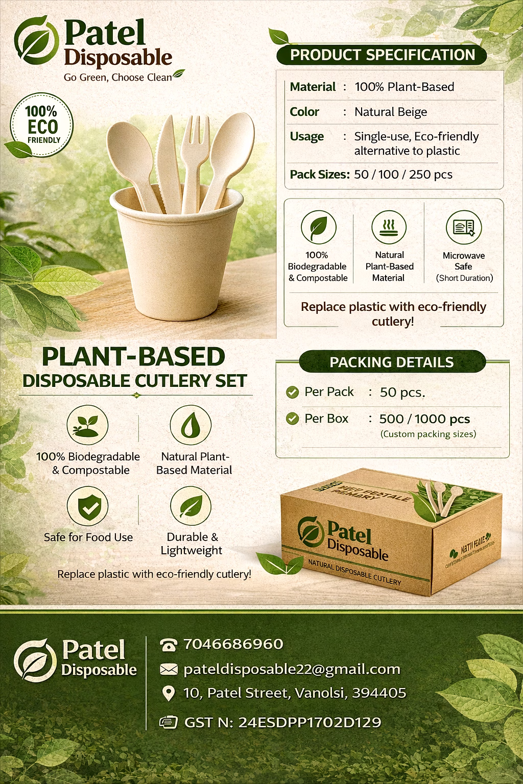 255ml bagasse glasses & cutlery