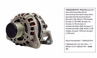 alternator assembly with an Overrunning Alternator Pulley (OAP),