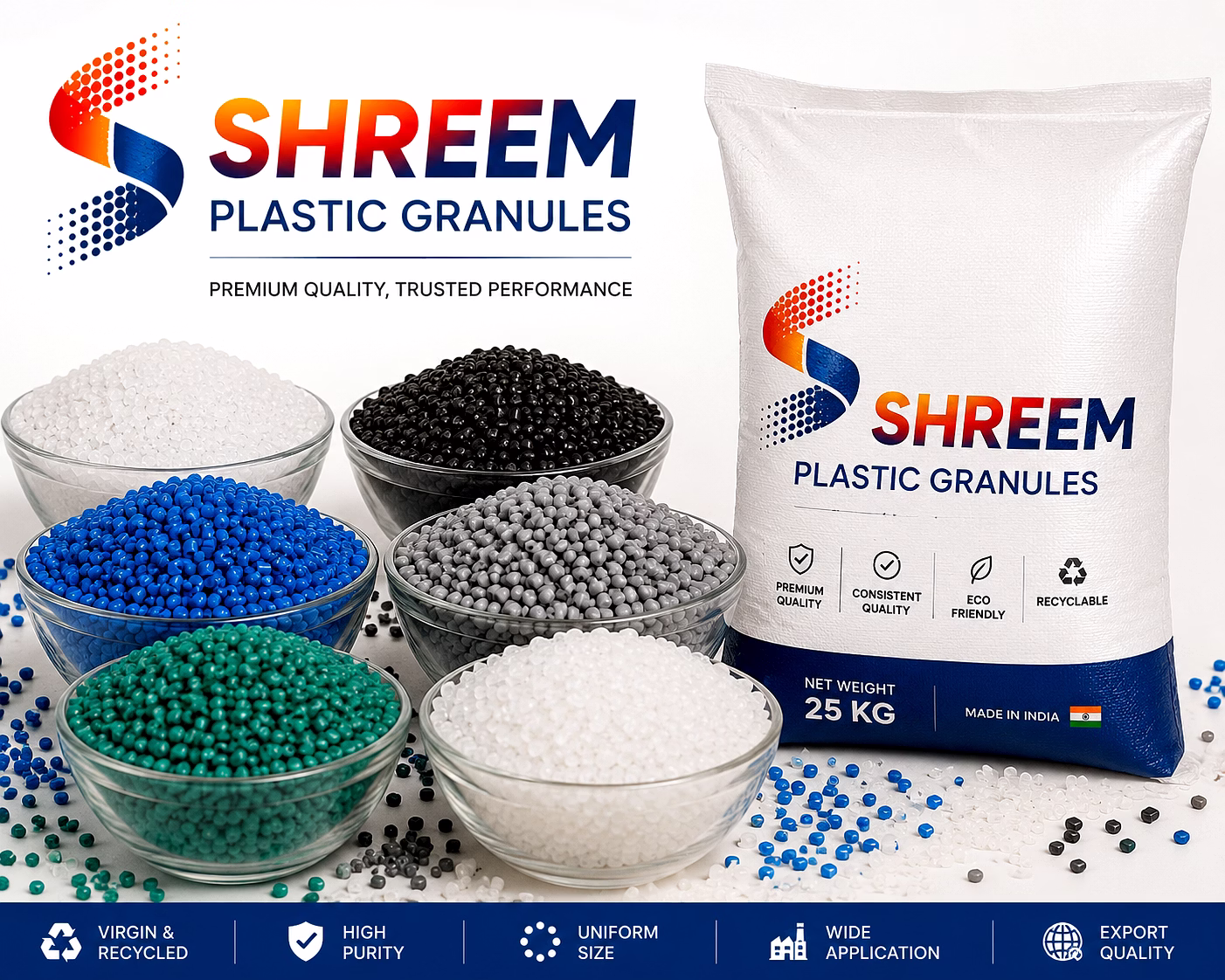 SHREEM Premium Plastic Granules Virgin & Reprocessed PP PE HDPE LDPE Granules Export Quality image 1