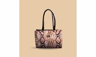 LUXE Women’s Exotic Snakeskin Print Tote – Sophisticated Faux Leather Shoulder Bag with Diamond Scale Pattern – Beige & Brown