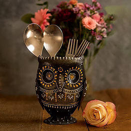 owl pen stand – whimsical folk art desk organiser