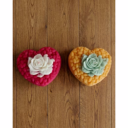 blossom heart woven candles – set of 2 floral heart candles