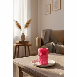 blush heartbeat pillar candle: embossed hearts décor candle