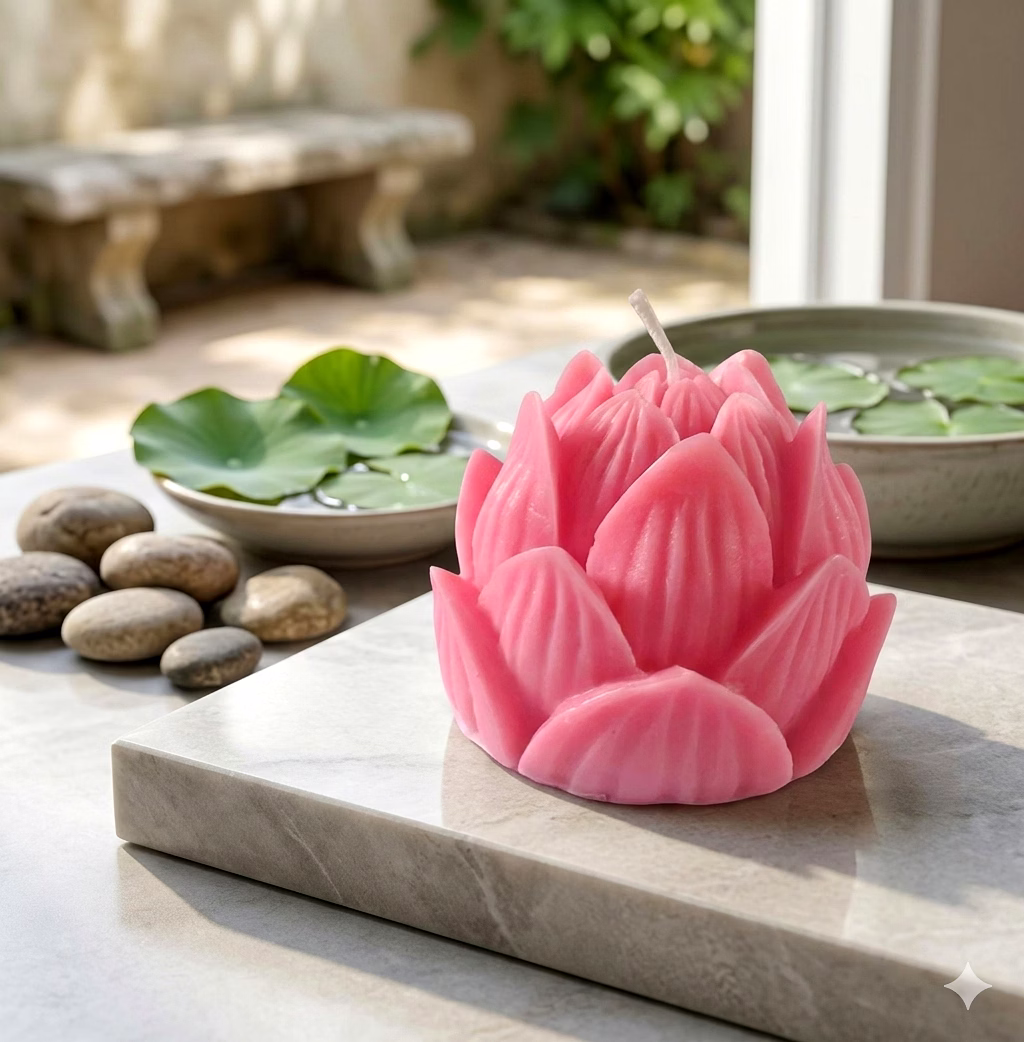 serene lotus bloom candle: sculpted lotus flower candle