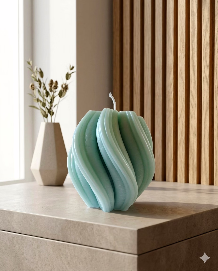 Seafoam Spiral Wave Candle: Sculpted Statement Candle image 1