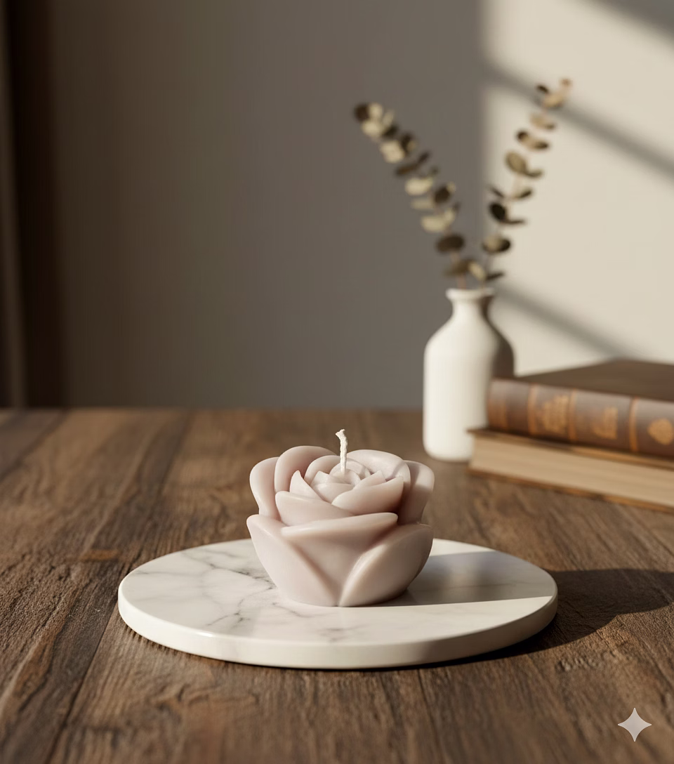 Blush Rose Bloom Candle: Sculpted Rose Flower Candle image 1