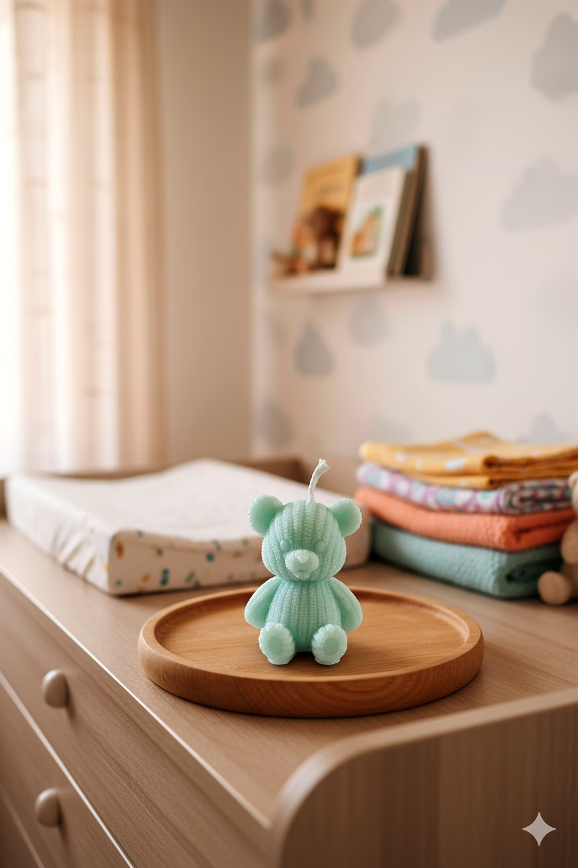 Mint Cuddle Bear Candle: Textured Teddy Sculpted Candle image 1