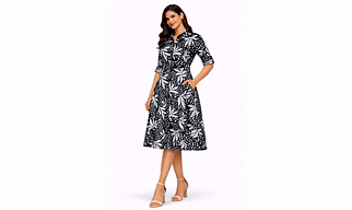 Women Floral A-Line Midi Length Dress Full Sleeve Collared Neck with Pockets Casual Wear