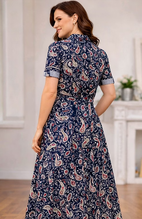 Women Floral A-Line Midi Length Dress Full Sleeve Collared Neck with Pockets Casual Wear image 6