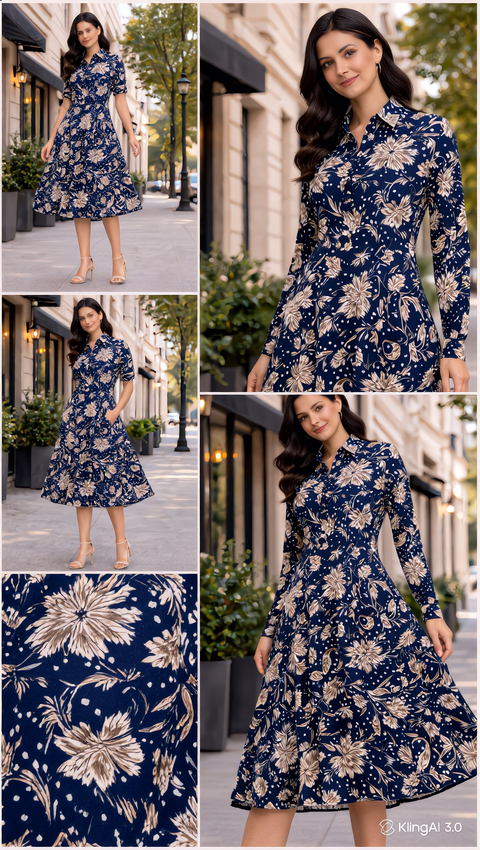 Women Floral A-Line Midi Length Dress Full Sleeve Collared Neck with Pockets Casual Wear image 7
