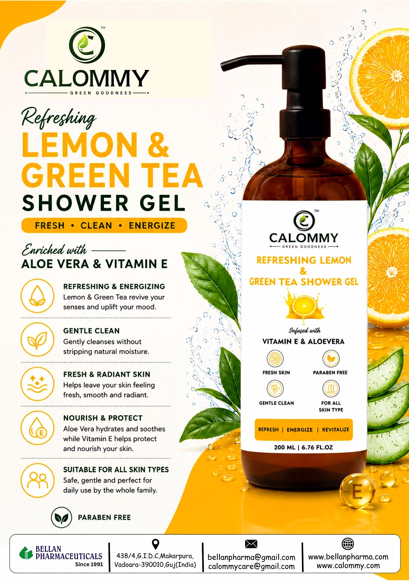 Calommy Refeshing Lemon & Green Tea Shower Gel image 3