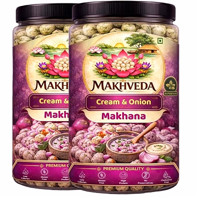 makhveda superfood cream & onion makhana | roasted fox nuts | high protein