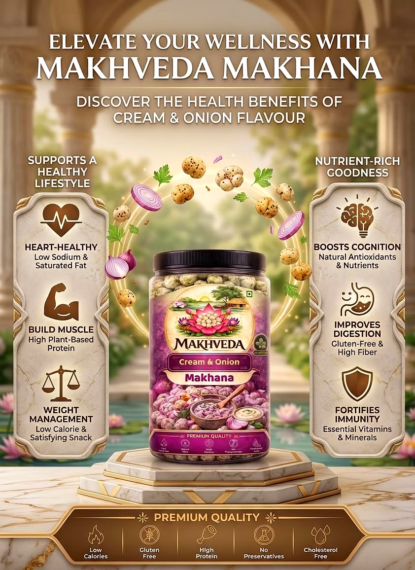 Makhveda Superfood Cream & Onion Makhana | Roasted Fox Nuts | High Protein image 7