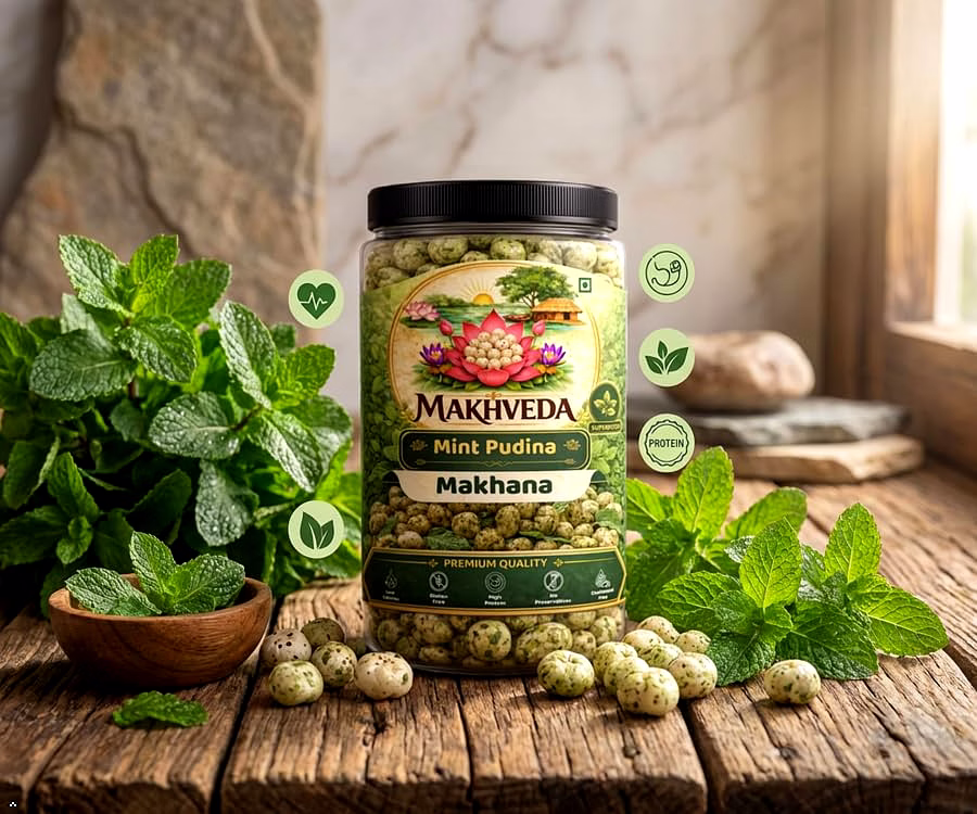 Makhveda Mint Pudina Refreshing & Crunchy Makhana | Popped Lotus Healthy Seeds image 3