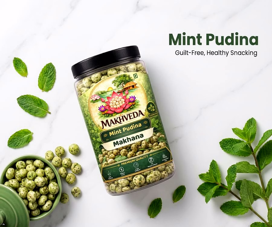 Makhveda Mint Pudina Refreshing & Crunchy Makhana | Popped Lotus Healthy Seeds image 4
