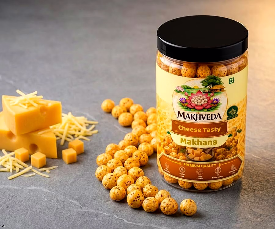 Makhveda Tasty Cheese Makhana | Roasted Fox Nuts | Popped Lotus Seeds image 2