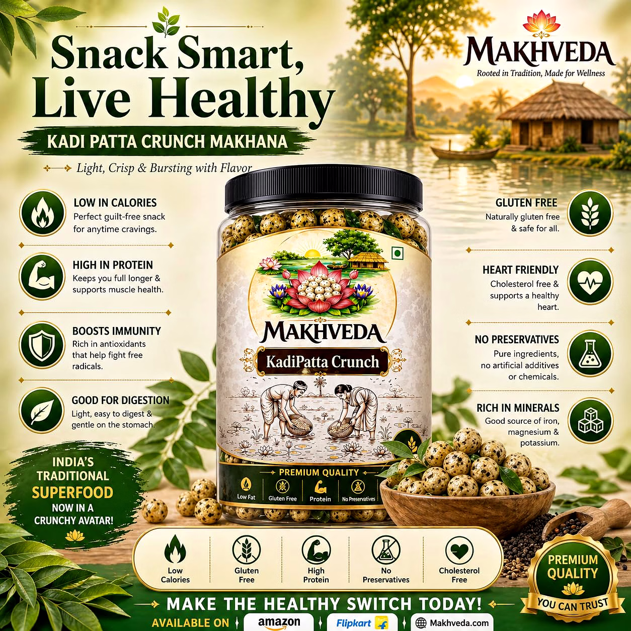 Makhveda Kadhi Patta Desi Ghee Makhana | Curry Leaf & Ghee Flavour | Roasted Foxnut image 4