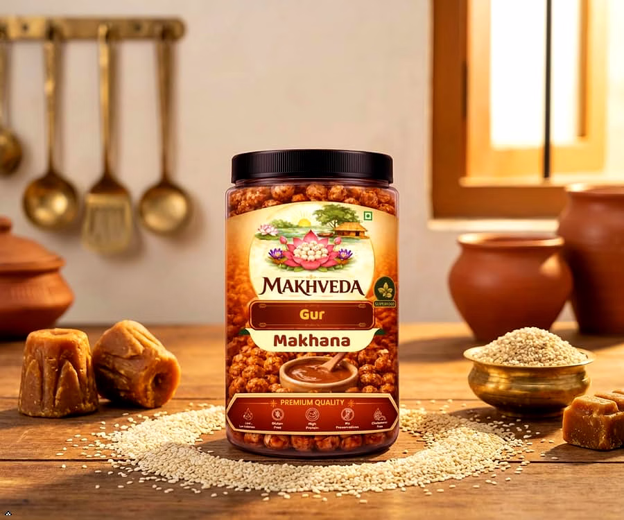 Makhveda Til Gur Makhana | Roasted Fox Nuts | Popped Lotus Seeds | Healthy Snack image 2