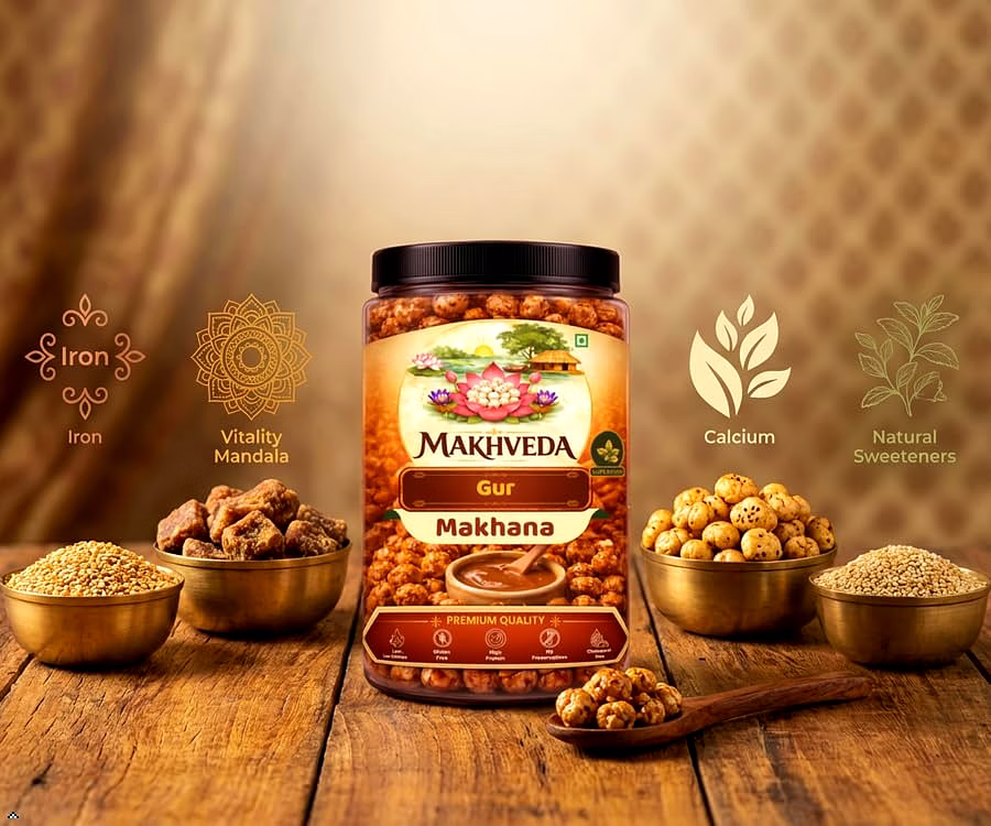 Makhveda Til Gur Makhana | Roasted Fox Nuts | Popped Lotus Seeds | Healthy Snack image 3