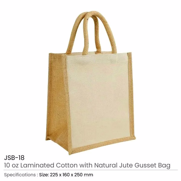 laminated cotton bags with natural jute gusset