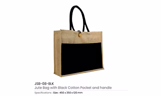 Jute Bag with Black Cotton Pocket and Handle