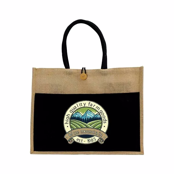 Jute Bag with Black Cotton Pocket and Handle image 3