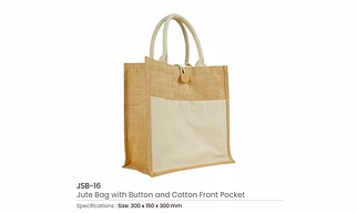 Eco-Friendly Jute Bags with Front Cotton Pocket & Button Closure