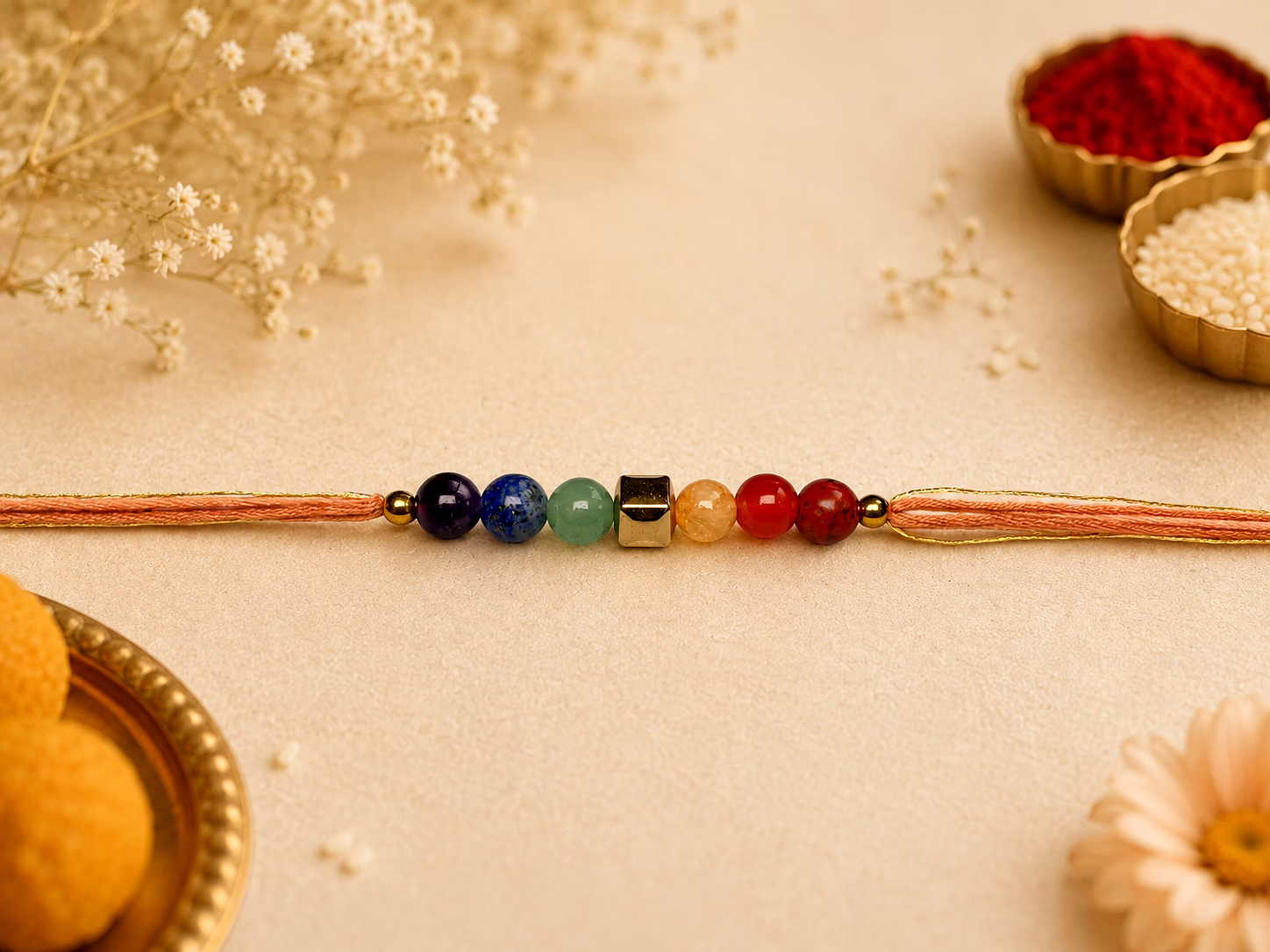 Gemstone/Crystal Rakhi|100% authentic Gem stones| 7 chakra balancing bracelet|Designer Rakhi image 2