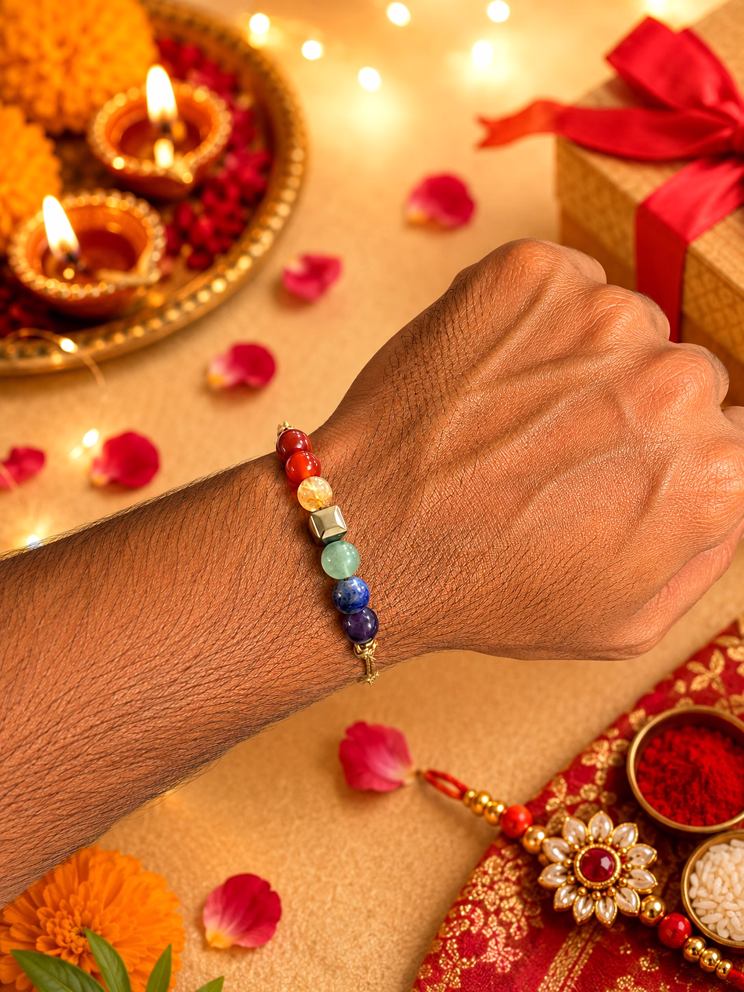 Gemstone/Crystal Rakhi|100% authentic Gem stones| 7 chakra balancing bracelet|Designer Rakhi image 3