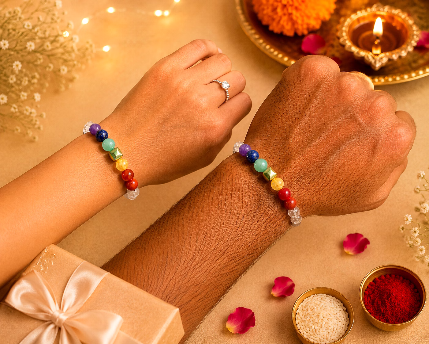 Gemstone/Crystal Rakhi|100% authentic Gem stones| 7 chakra balancing bracelet|Designer Rakhi image 4