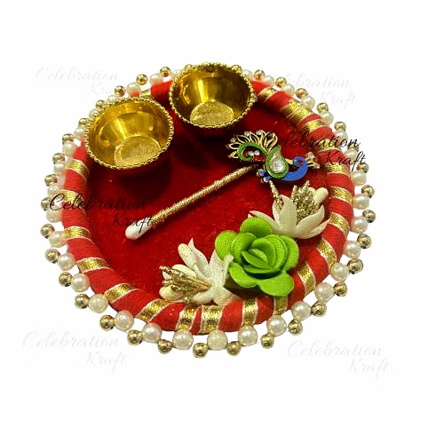 tilak plate| celebration kraft |handcrafted tilak platter with roli chawal inbuilt katori – beautiful aarti plate for home temple, puja room, and welcome rituals