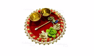 tilak plate| Celebration Kraft |Handcrafted Tilak Platter with Roli Chawal Inbuilt Katori – Beautiful Aarti Plate for Home Temple, Puja Room, and Welcome Rituals