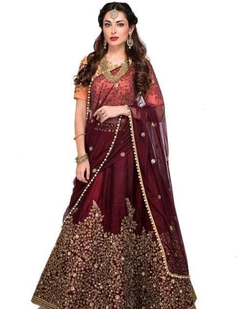 Fashionable Embroidered Heavy Satin Lehenga-4286327