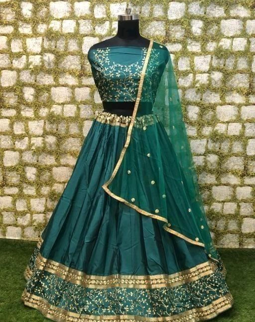 Pretty Embroidered Taffeta Silk Lehenga-4072687