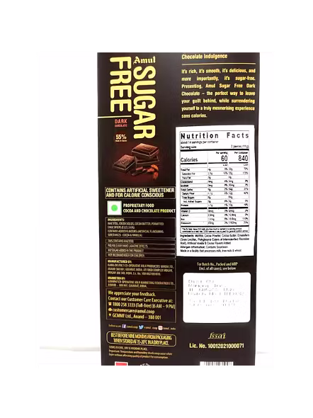 Amul Chocolate Sugar Free Dark (150 G)-1