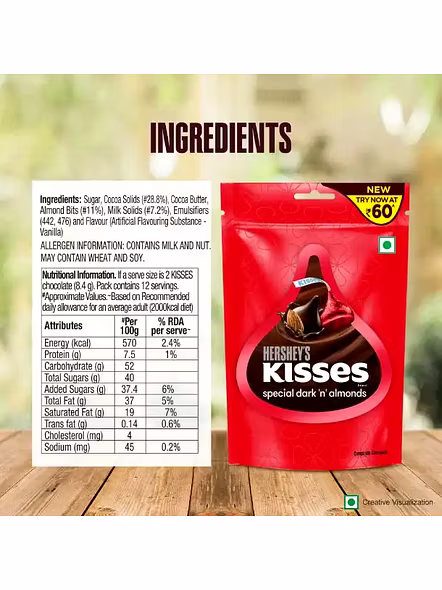 Hersheys Kisses Special Dark N Almond Chocolate Pouch (33 G)-3