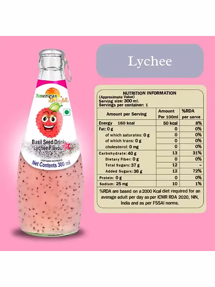 American Delite Basil Seeds Drink Lychee (300 Ml)-2