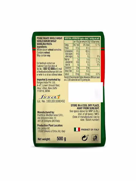 Borges Pasta Penne Rigate Whole Wheat (500 G)-1