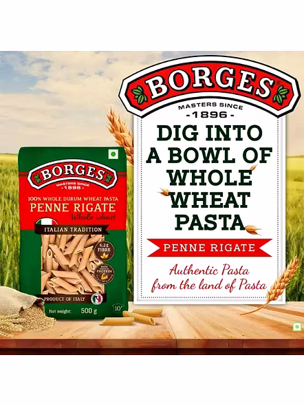 Borges Pasta Penne Rigate Whole Wheat (500 G)-2