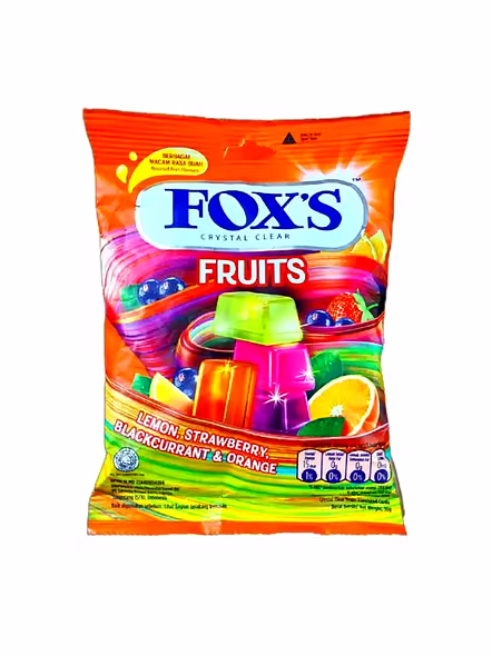 Fox Candy Fruits Lemon Strawberry Blackcurrant &amp; Orange Pouch (90 G)-1591