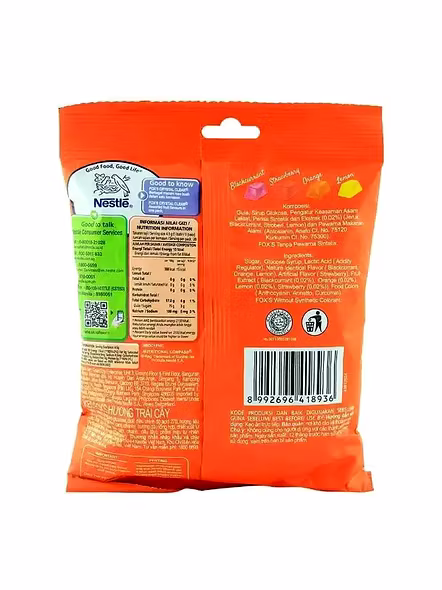 Fox Candy Fruits Lemon Strawberry Blackcurrant &amp; Orange Pouch (90 G)-1
