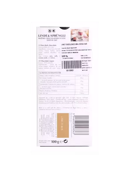 Lindt Excellence 85 % Cocoa Dark Chocolate (100 G)-3