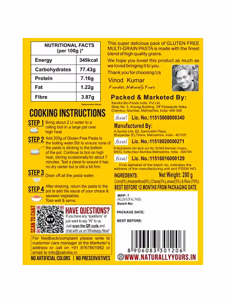 Naturally Yours Multigrai Pasta Gluten Free (200 G)-1