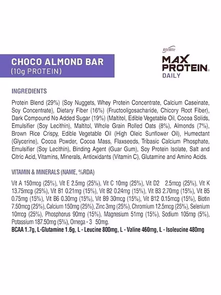 Rite Bite Max Protein Choco Almond Bar 10G Protein (50 G)-3