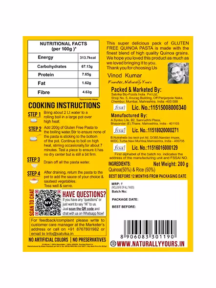 Naturally Yours Quinoa Pasta Gluten Free (200 G)-1