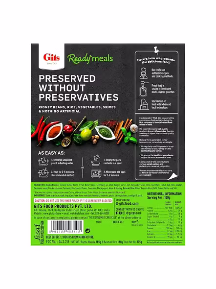 Gits Ready To Eat Basmati Rice Rajma Masala (375 G)-1