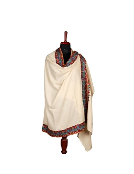 Cream Border Embroidered Pashmina Shawl-SH13-sm