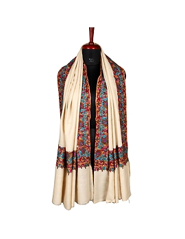 Cream Border Embroidered Pashmina Shawl-1-sm