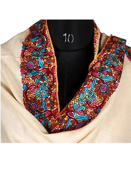 Cream Border Embroidered Pashmina Shawl-3-sm