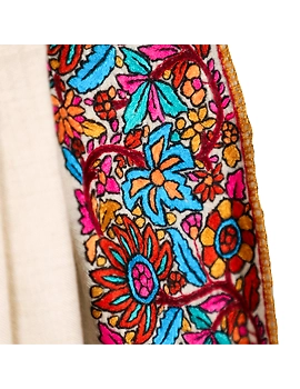 Cream Border Embroidered Pashmina Shawl-4-sm